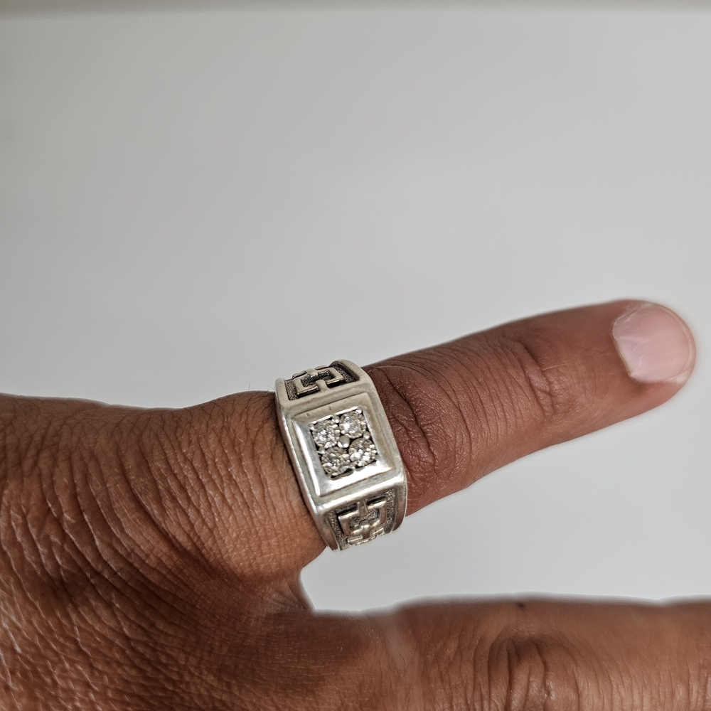 Vintage Sterling Silver 925 Ring with Tested Genuine Diamonds, Size 9 (14.7g)